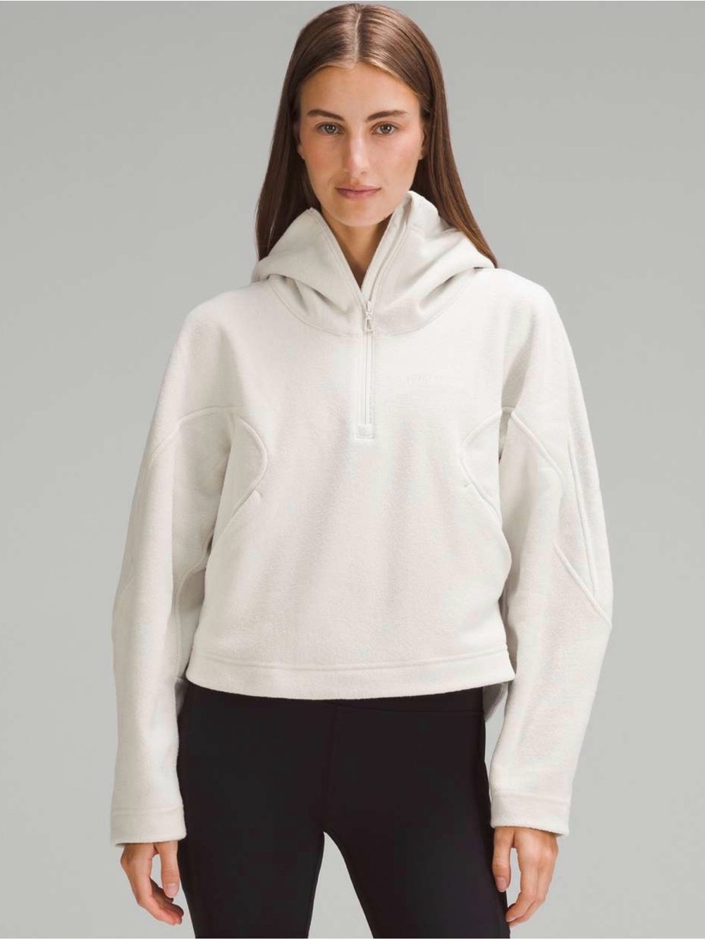 Lillian looped terry fleece half zip Women's White Half-Zip Hoodie Pullover